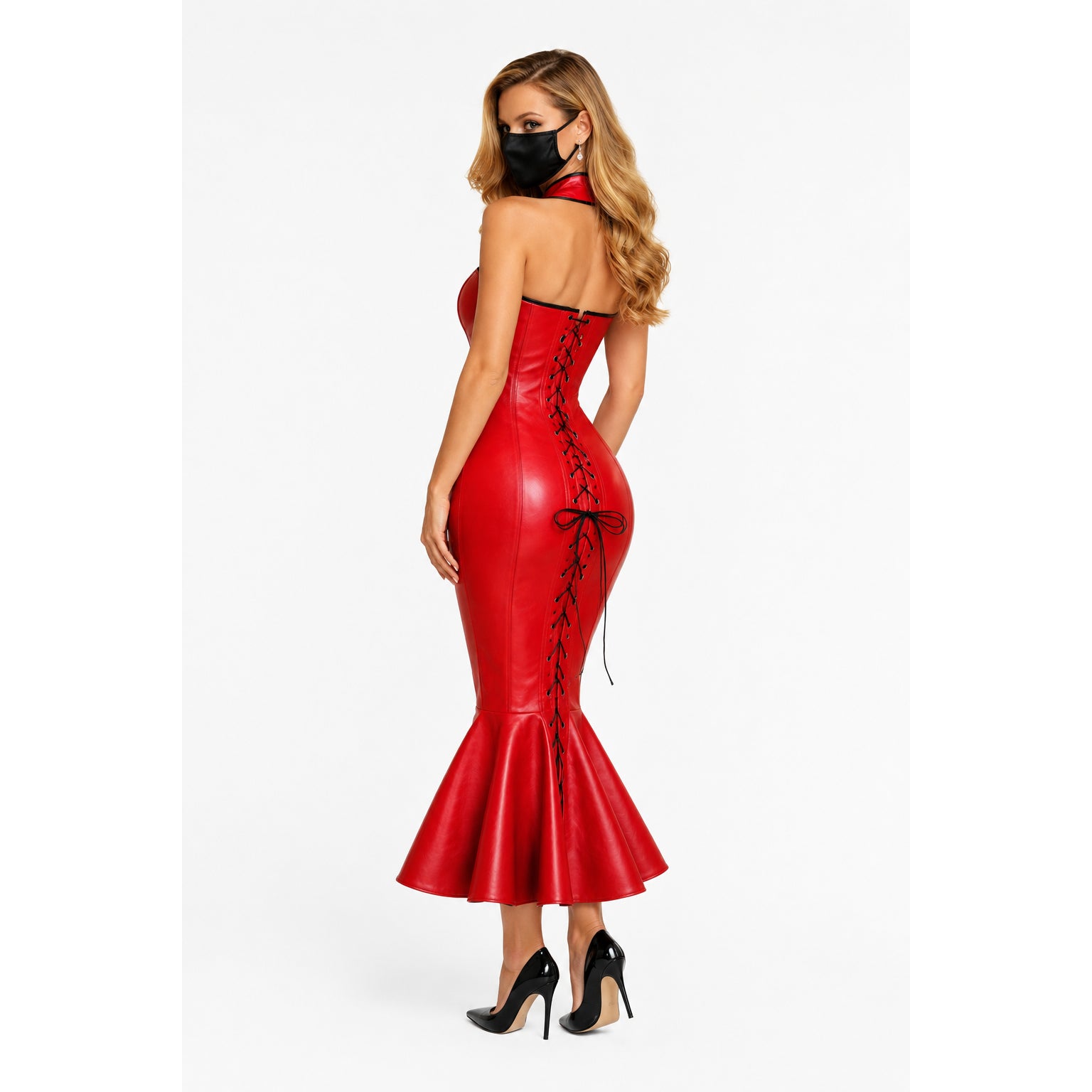Dark Red Leather Dress G3837