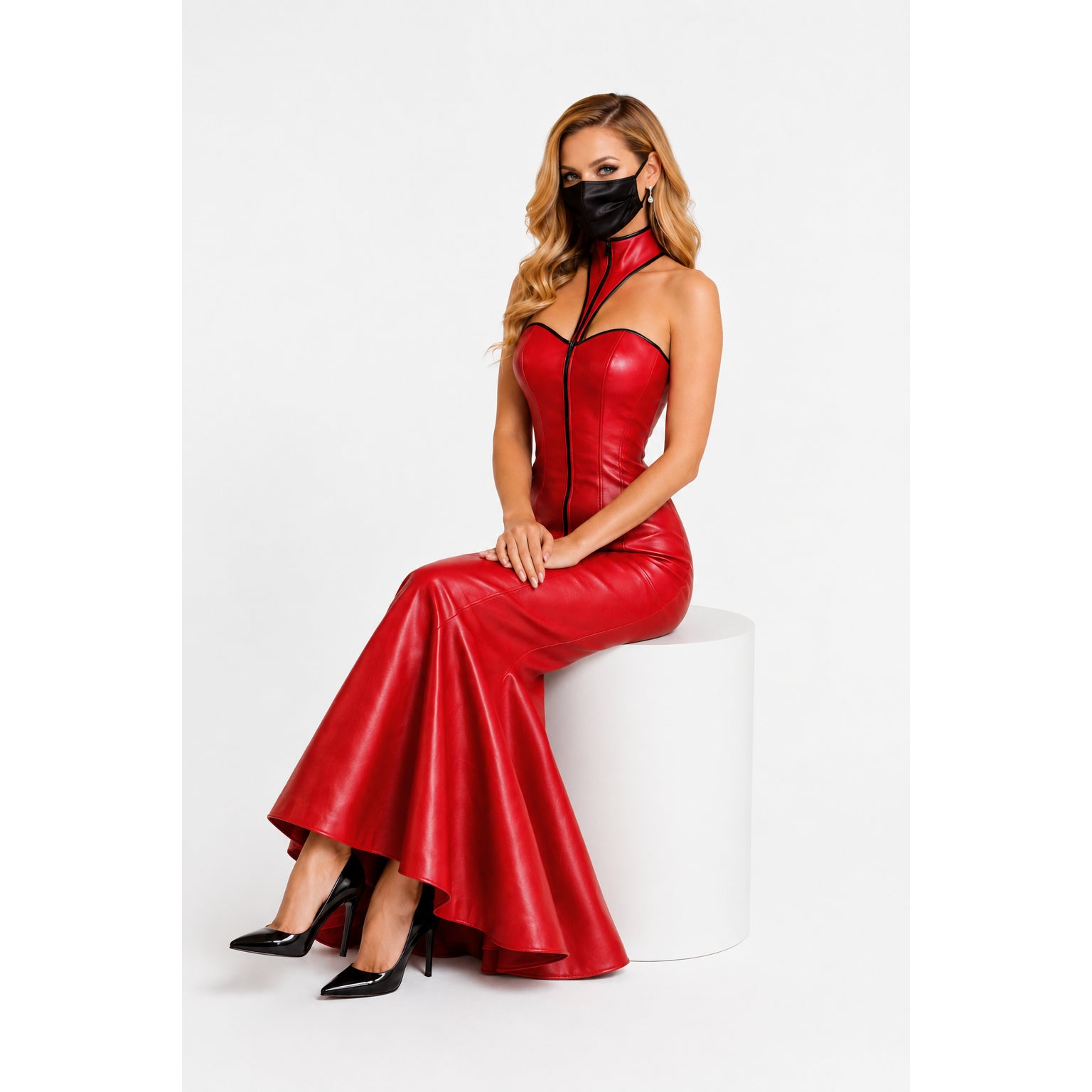 Dark Red Leather Dress G3837