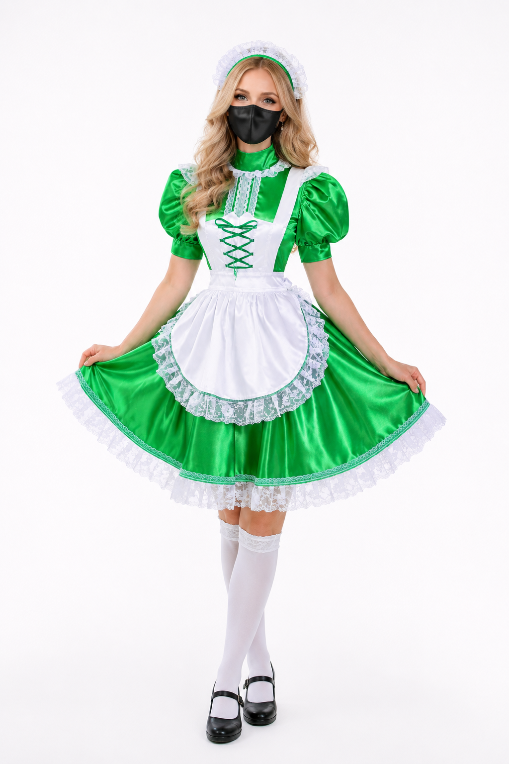 Green Satin Dress G3840
