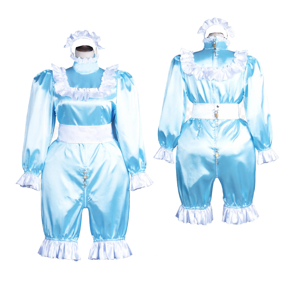 Barboteuse en satin bleu layette G3842