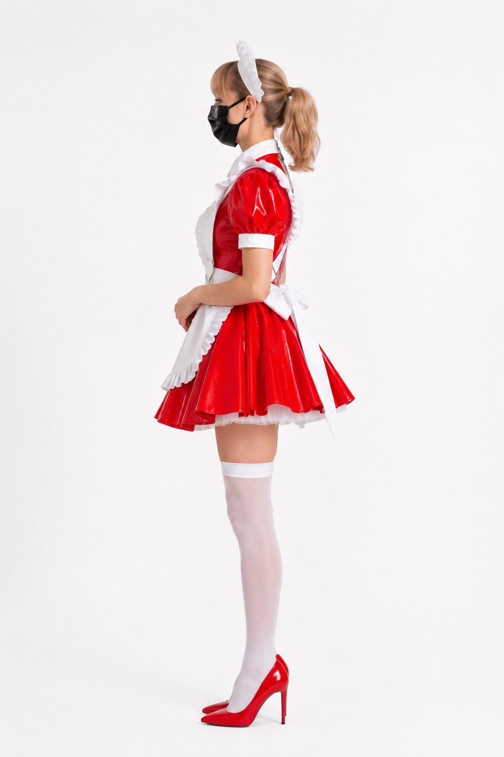 Rotes dünnes PVC-Kleid G3844