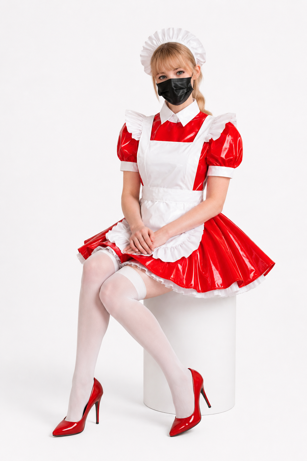 Rotes dünnes PVC-Kleid G3844