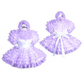 Lavender ruffled sissy maid dress set with white satin bow, featuring layered tulle skirt and blouse