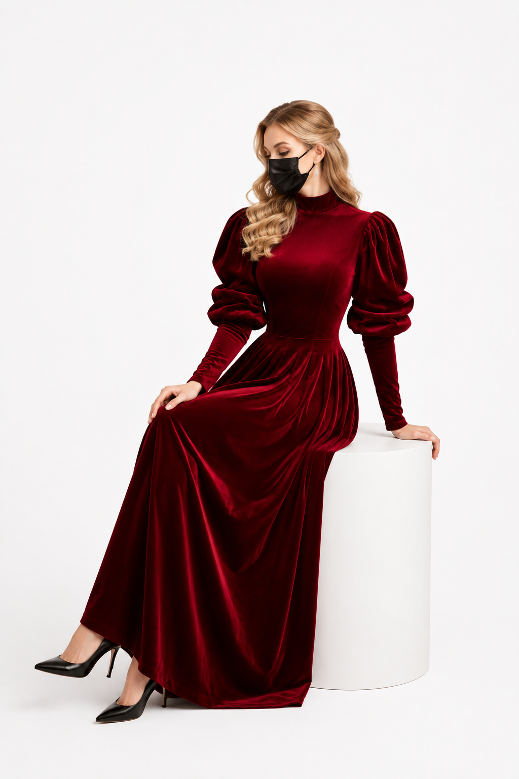 Dark Red Velvet Dress G3849