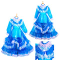 Blue sissy maid dress with lace ruffles and PVC material, featuring elegant layered skirt and frilly collar