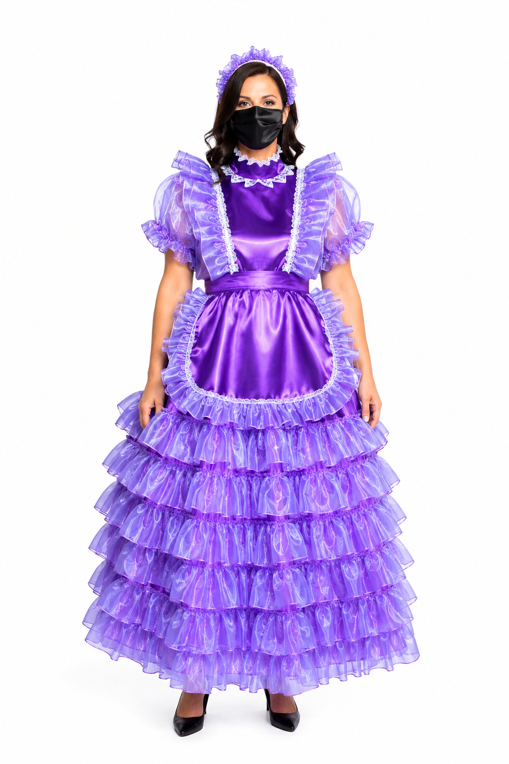 Robe en satin et organza violet G3851