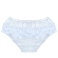 White lace-trimmed PVC sissy maid panties with ruffled waistband