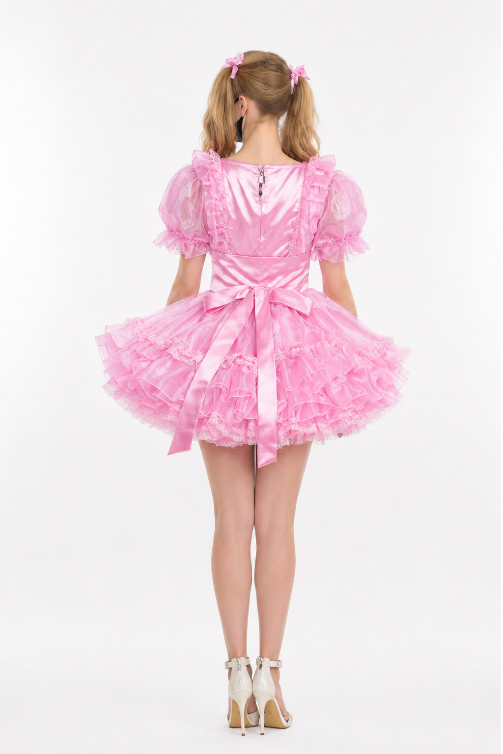 Babyrosa Satin- & Organzakleid G3860