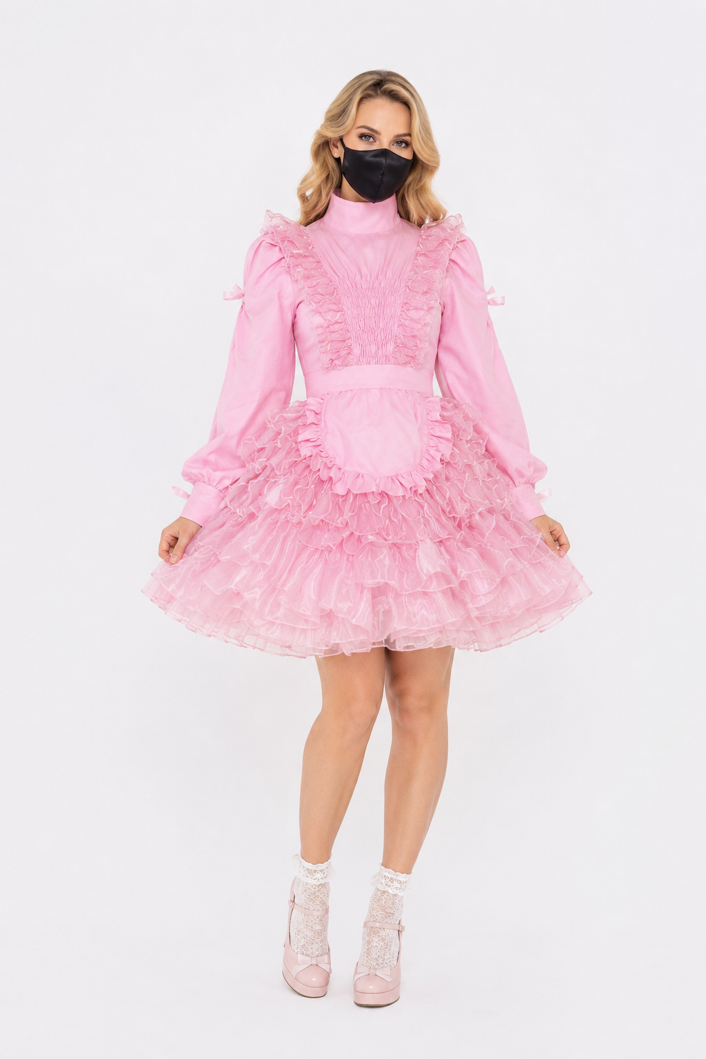 Baby-rosa Kleid aus Baumwolle und Organza G3862