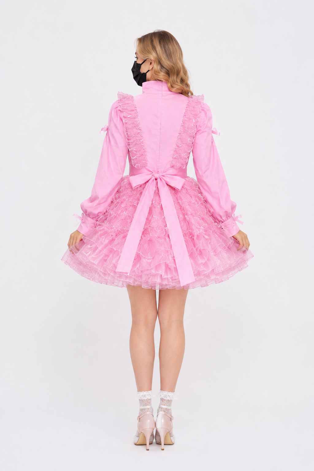 Baby-rosa Kleid aus Baumwolle und Organza G3862