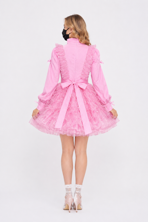 Baby Pink Cotton & Organza Dress G3862