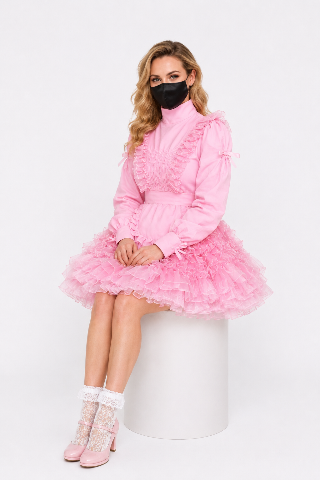 Baby-rosa Kleid aus Baumwolle und Organza G3862