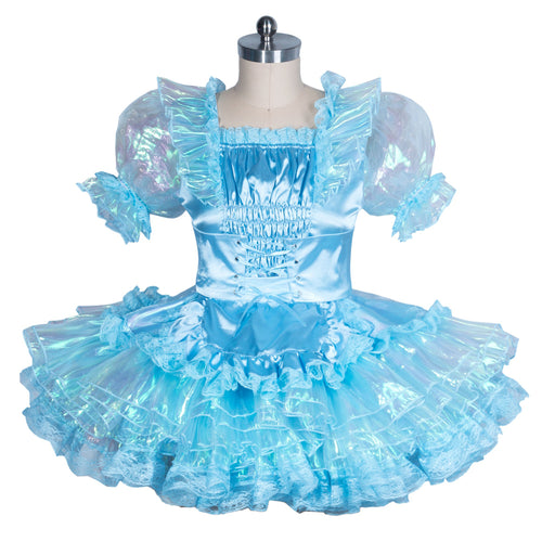 Robe Bébé Satin & Organza Bleu Ciel G3866