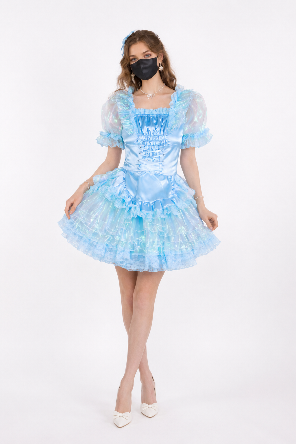 Baby Blue Satin & Organza Dress G3866