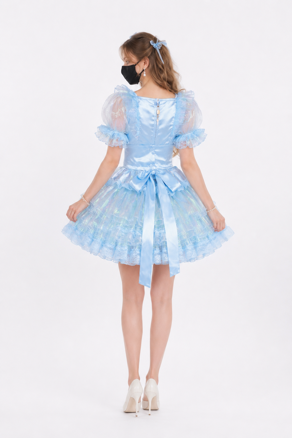Baby Blue Satin & Organza Dress G3866