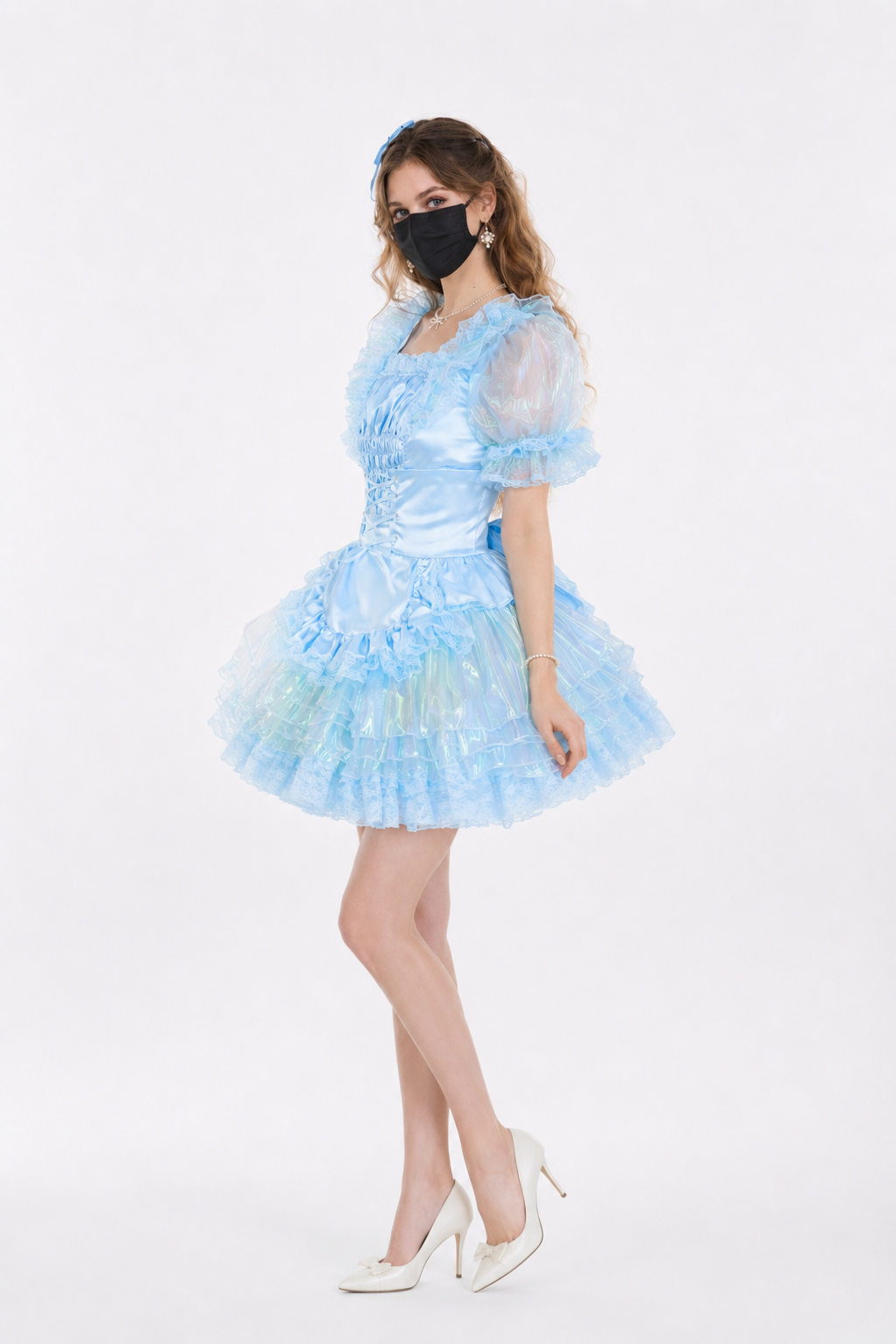 Baby Blue Satin & Organza Dress G3866