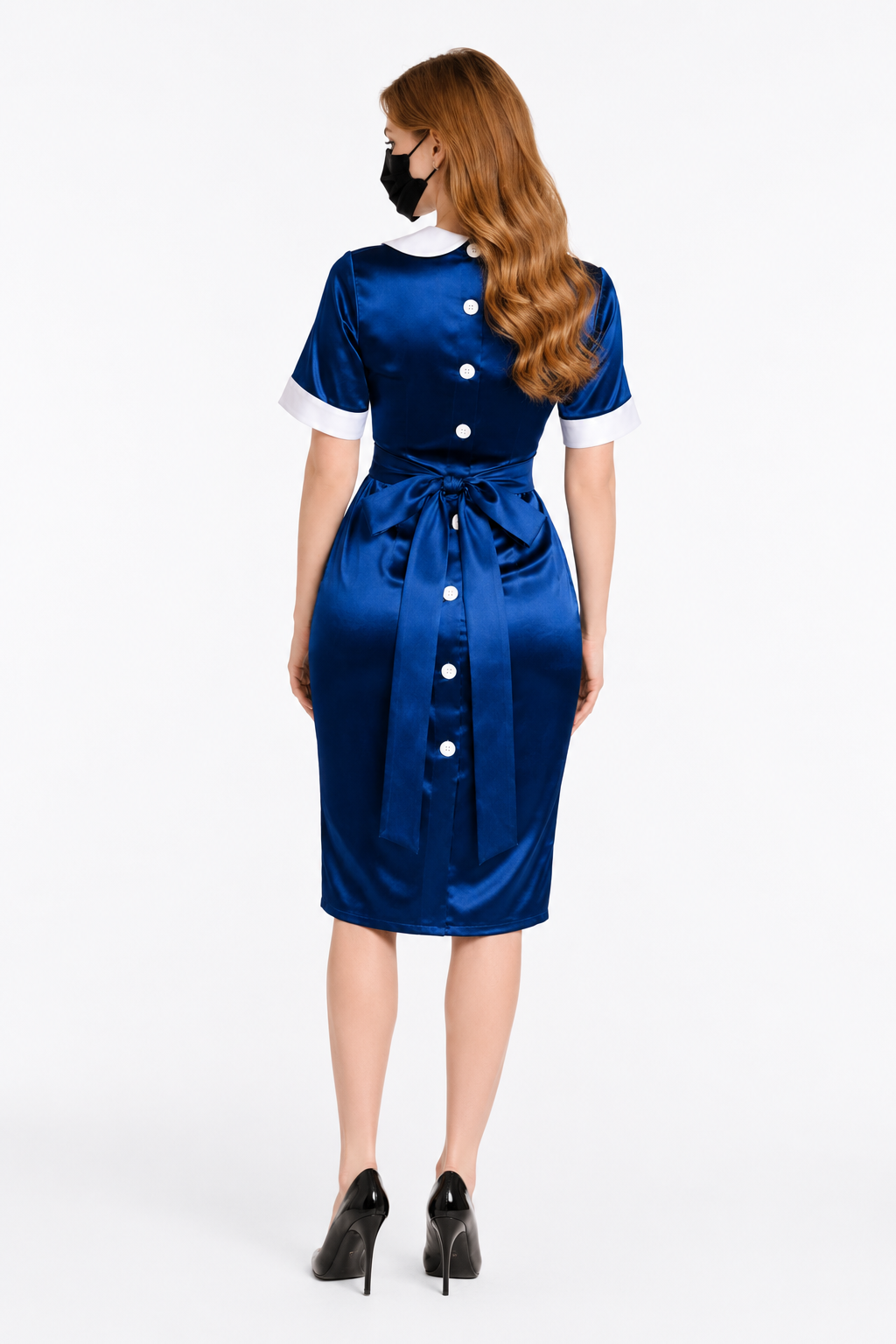 Navy Blue Satin Dress G3871