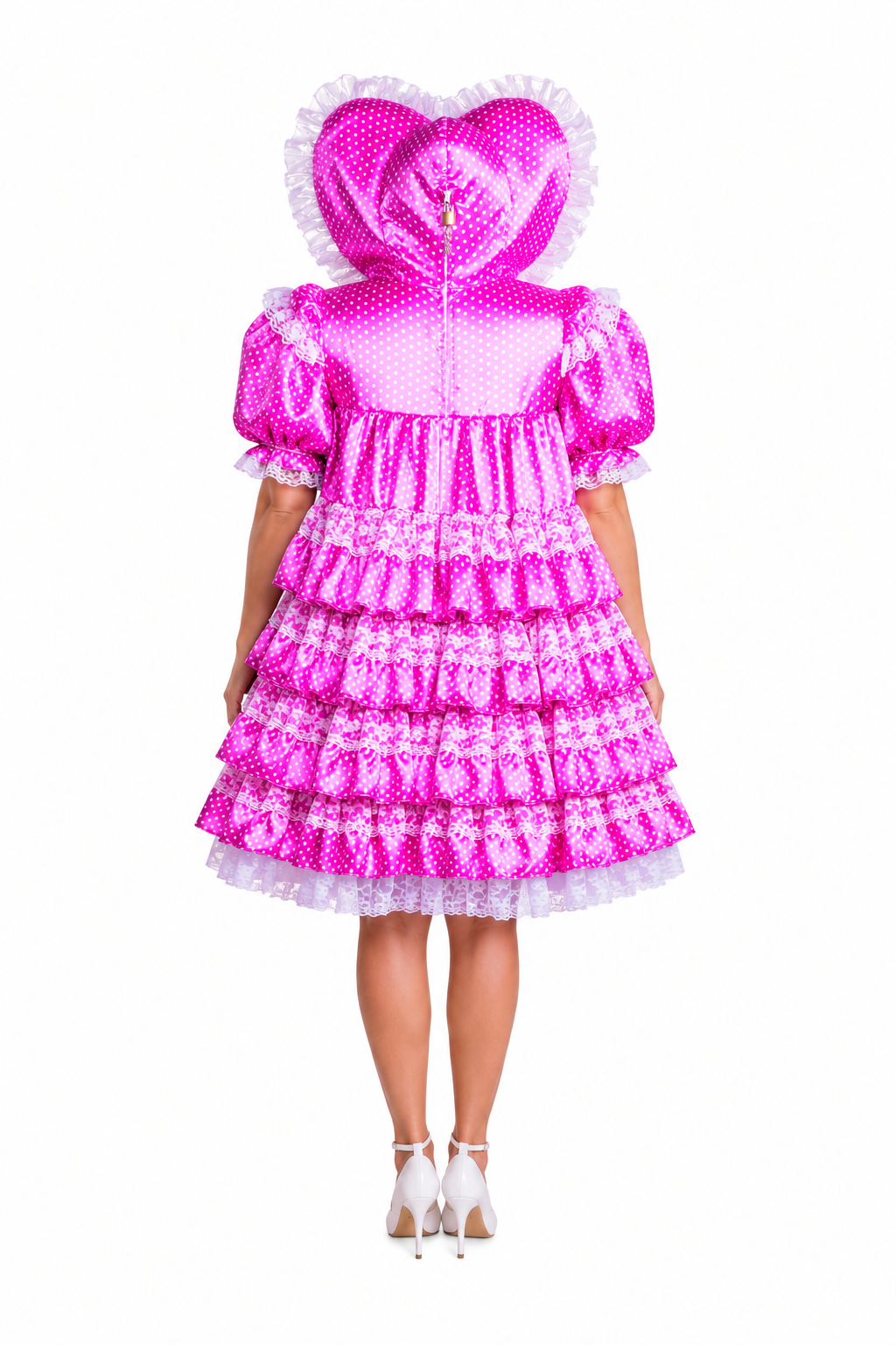 Hot Pink Polka Dot Satin Dress G3872