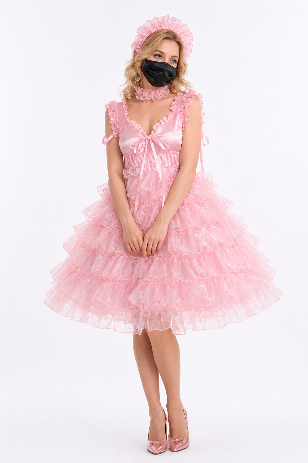 Babyrosa Satin- & Organzakleid G3875