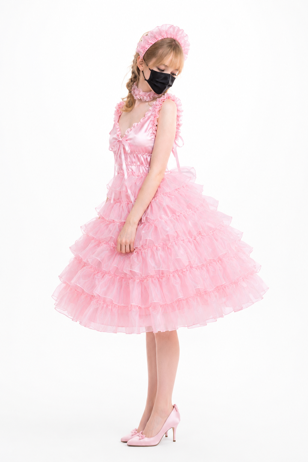 Babyrosa Satin- & Organzakleid G3875