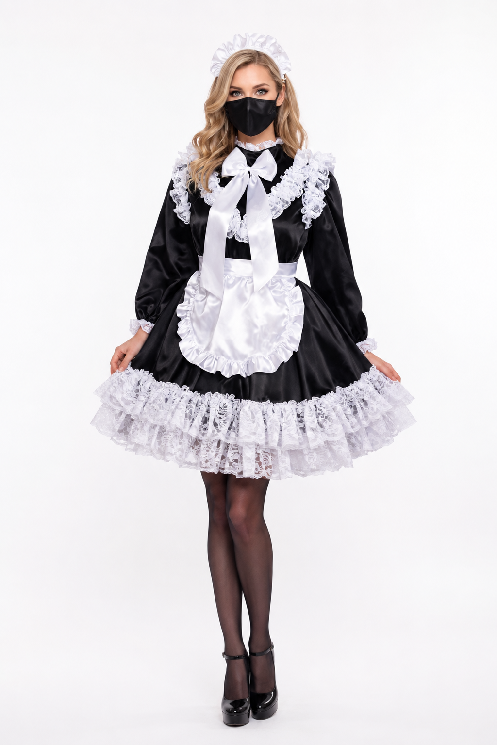 Schwarzes Satinkleid G3876