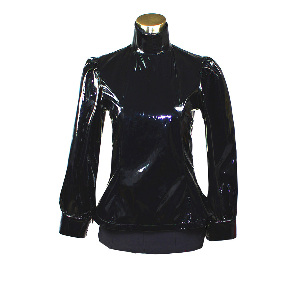 schwarzes schweres PVC-Blusenrock-Set G387