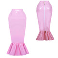 Pink PVC sissy maid dress with flared hem and front zipper