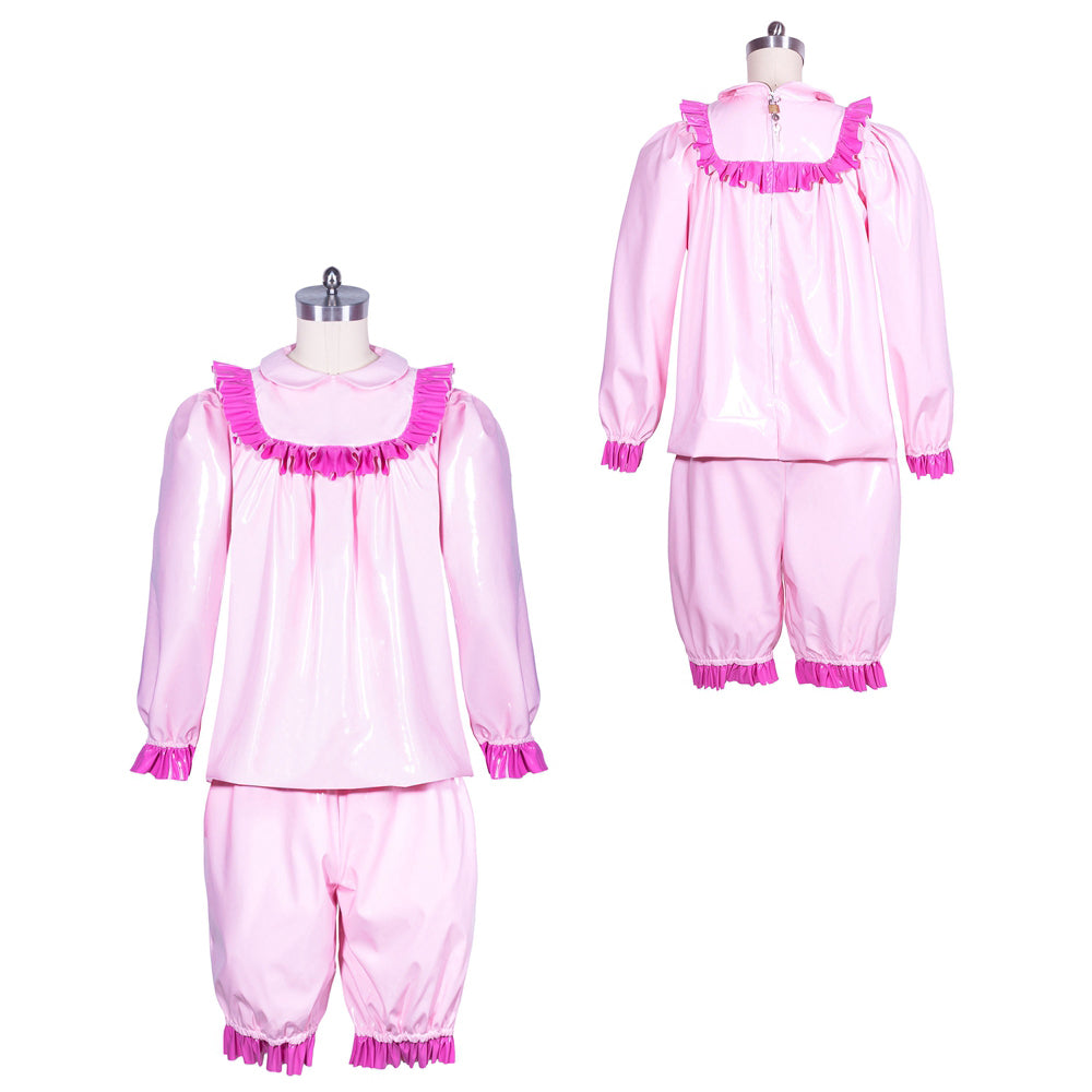 Baby Pink Thin PVC Blouse & Shorts Set G3908