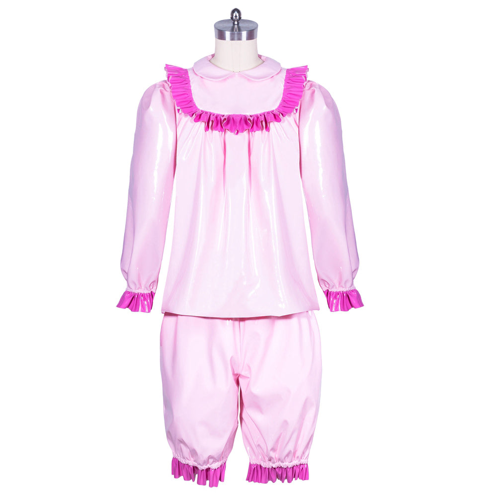 Baby Pink Thin PVC Blouse & Shorts Set G3908