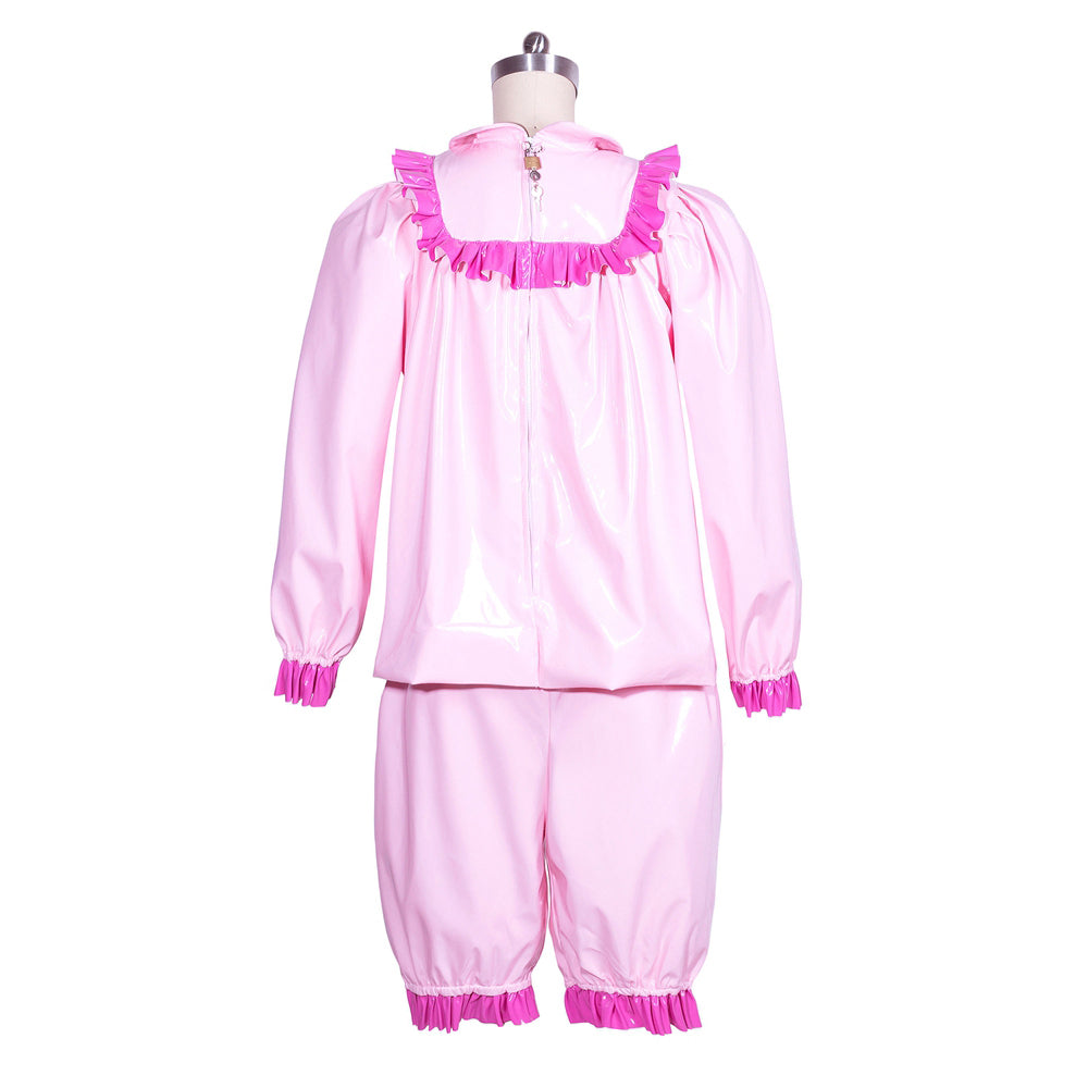 Baby Pink Thin PVC Blouse & Shorts Set G3908