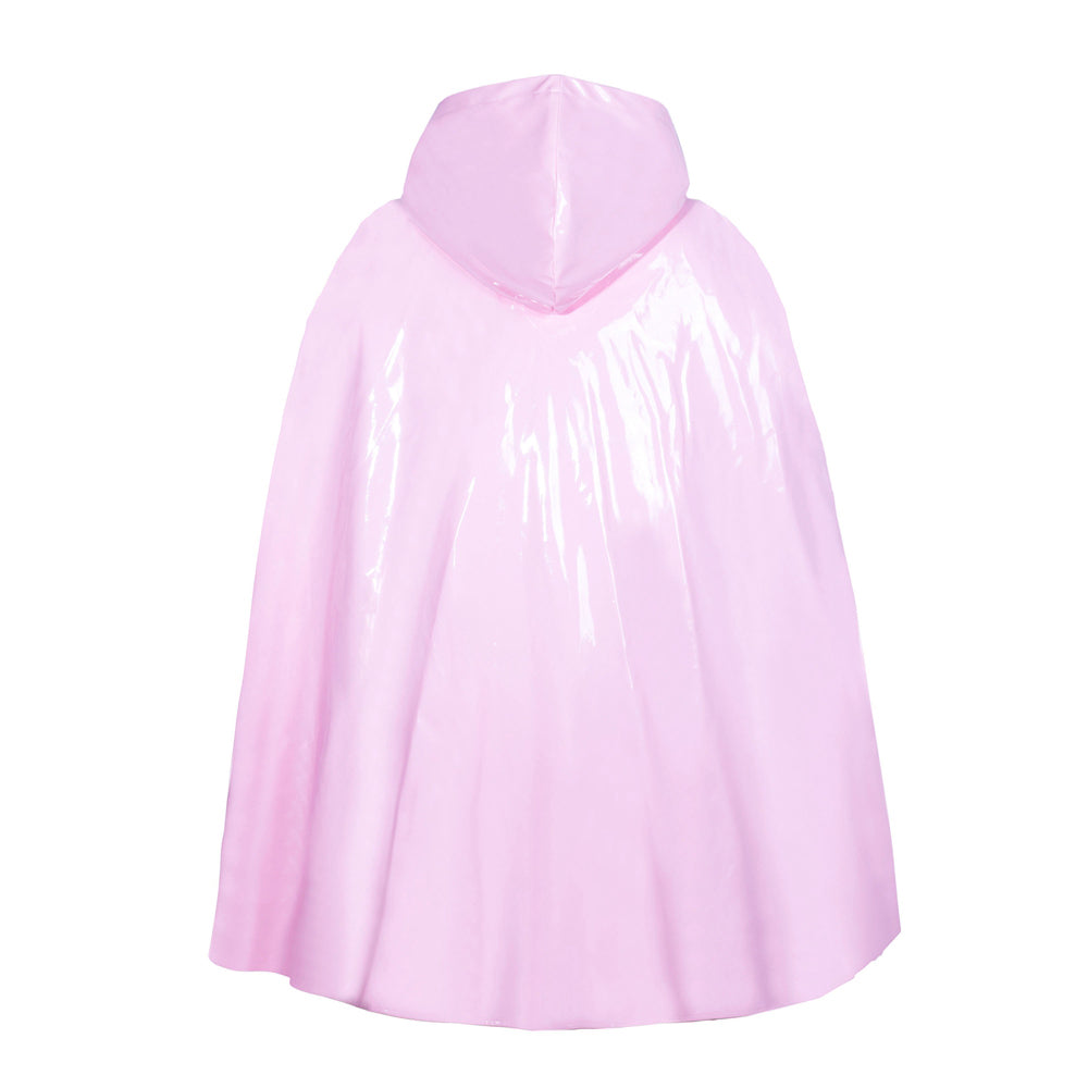 Pink hooded PVC cape for sissy maid dress costume