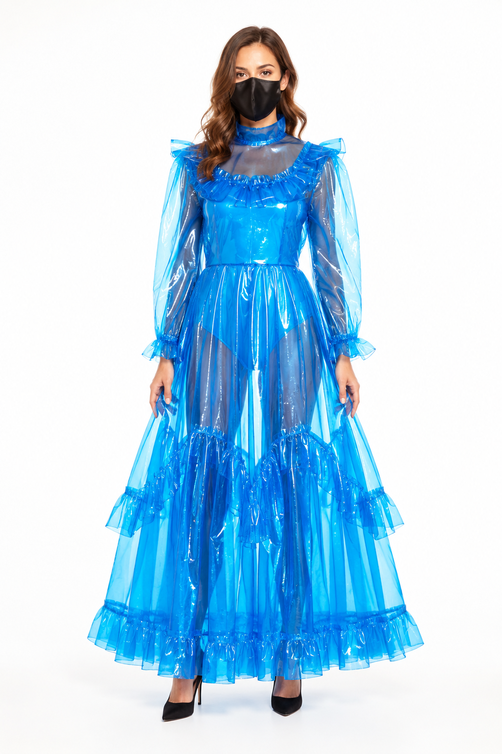 Blaues, durchsichtiges PVC-Kleid G3917