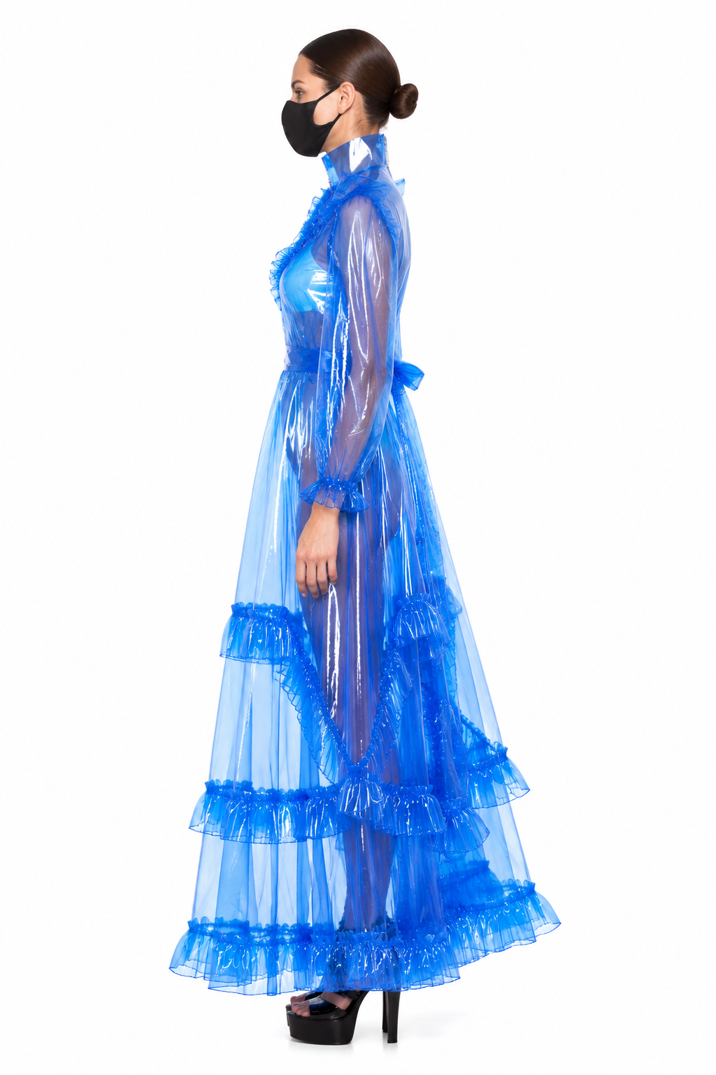 Blaues, durchsichtiges PVC-Kleid G3917