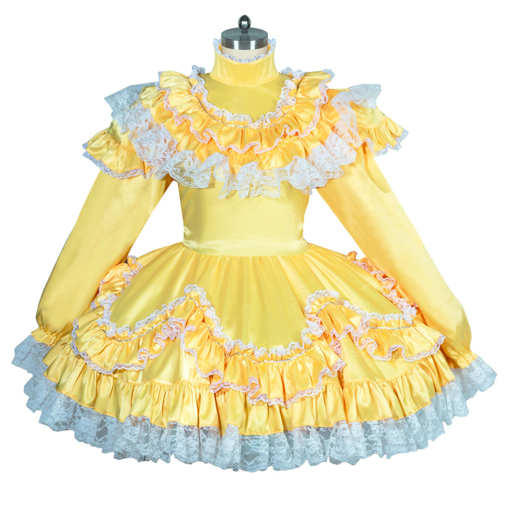 Yellow sissy maid dress with lace ruffles and elegant design