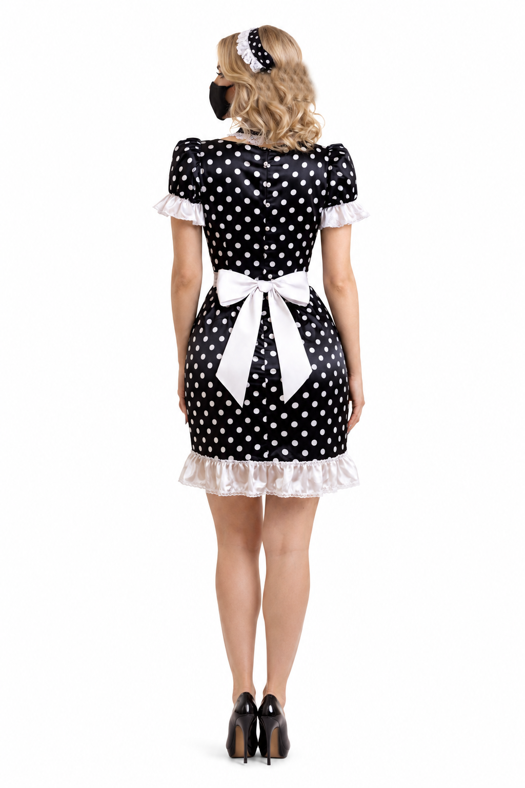 Black Polka Dot Satin Dress G3922