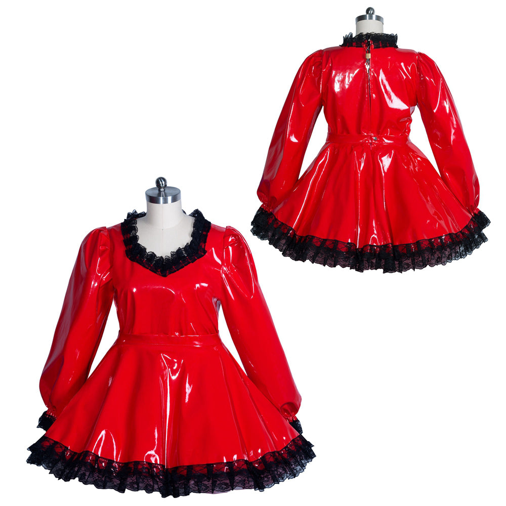 Chemisier et jupe courts en PVC rouge G3926