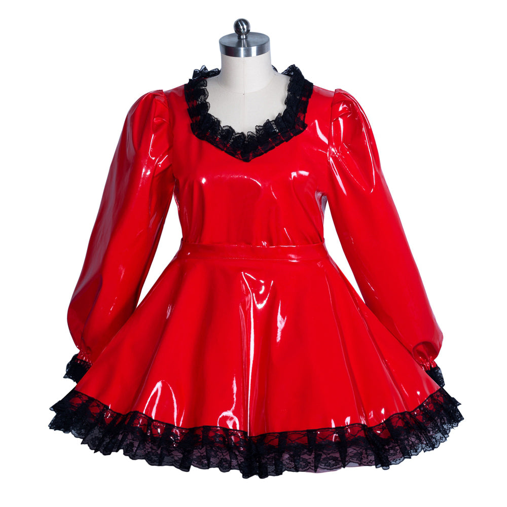 Chemisier et jupe courts en PVC rouge G3926
