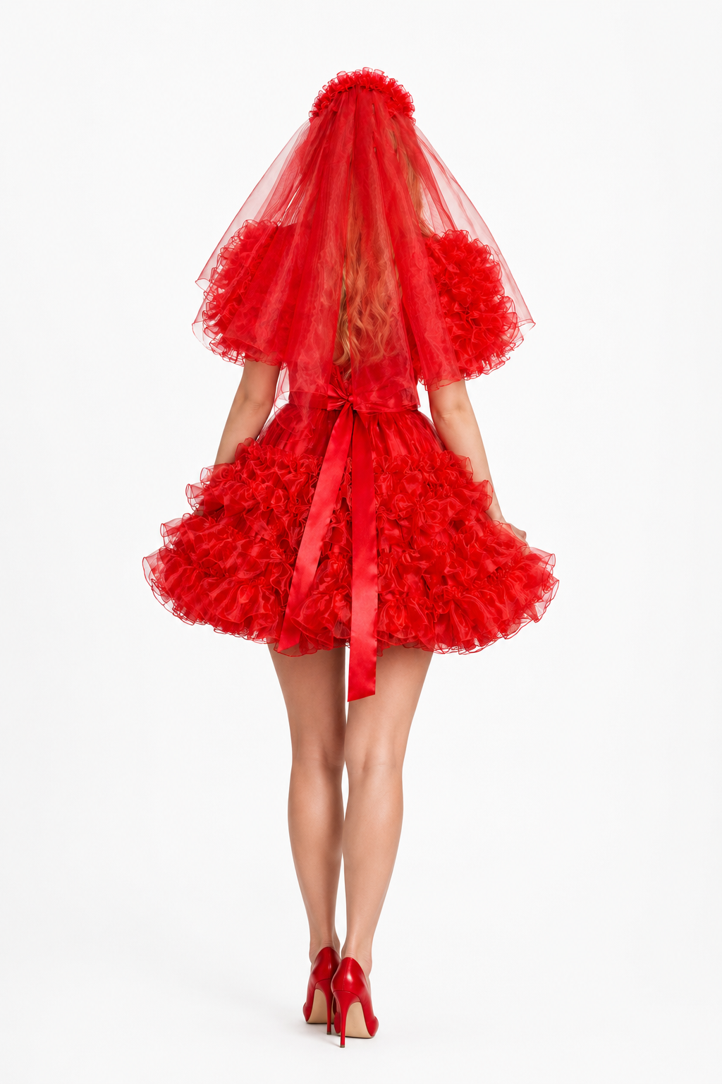 Red Satin & Organza Dress G3939