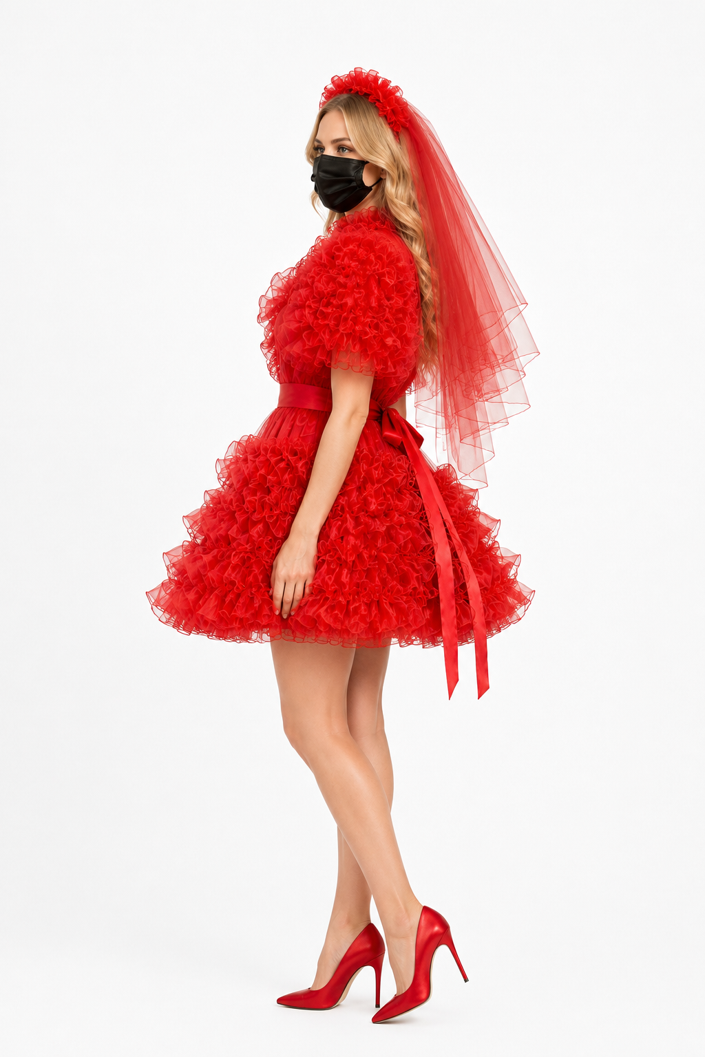 Red Satin & Organza Dress G3939