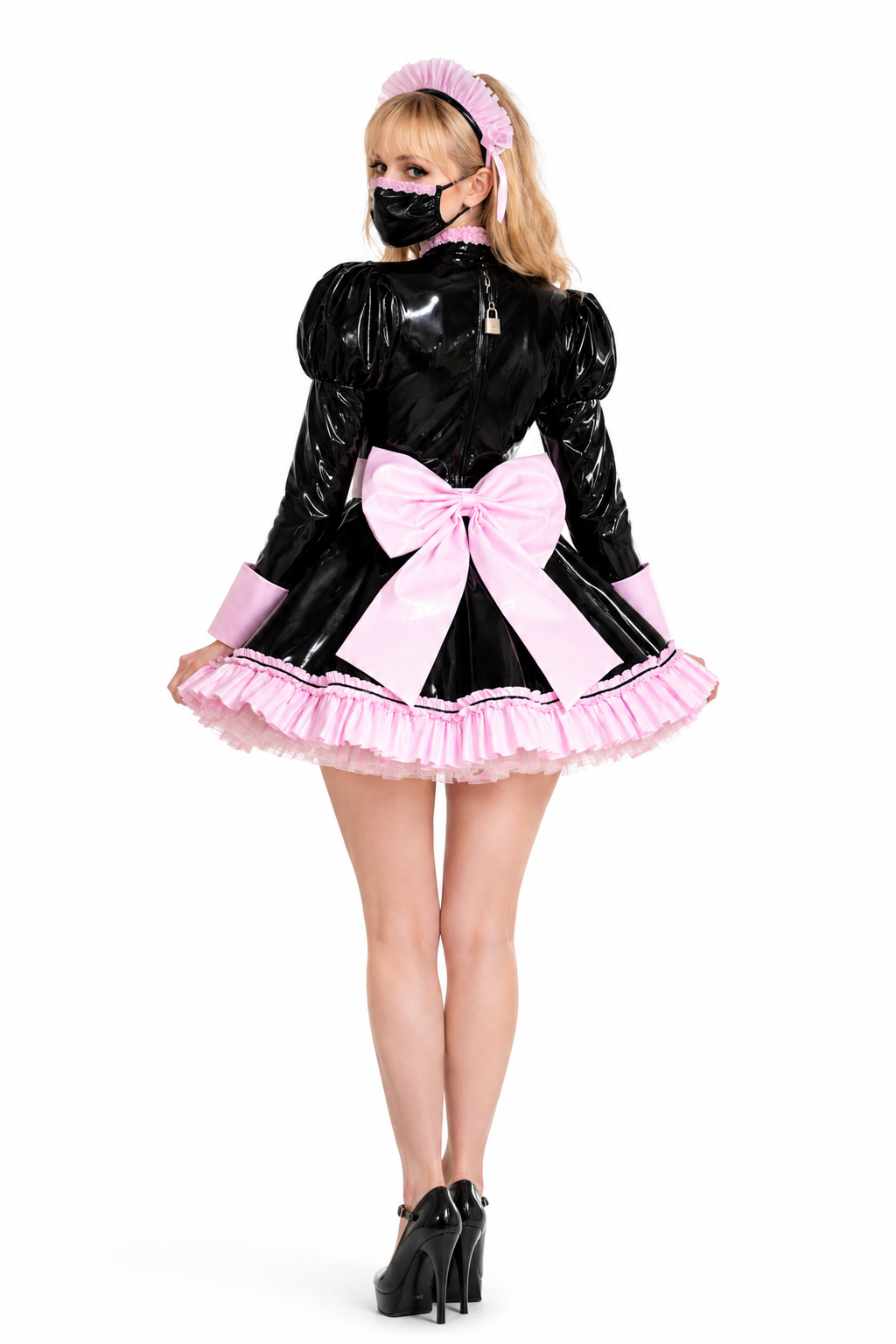 Black & Baby Pink Thin PVC Dress G3947