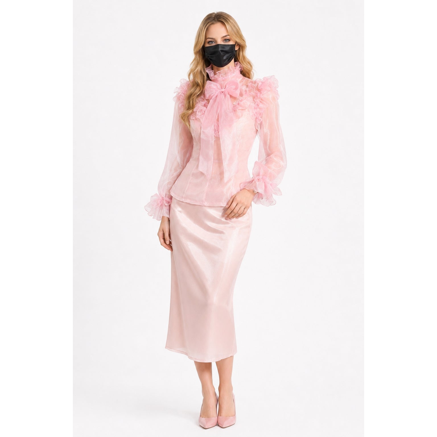 Blouse en organza rose bébé G3951
