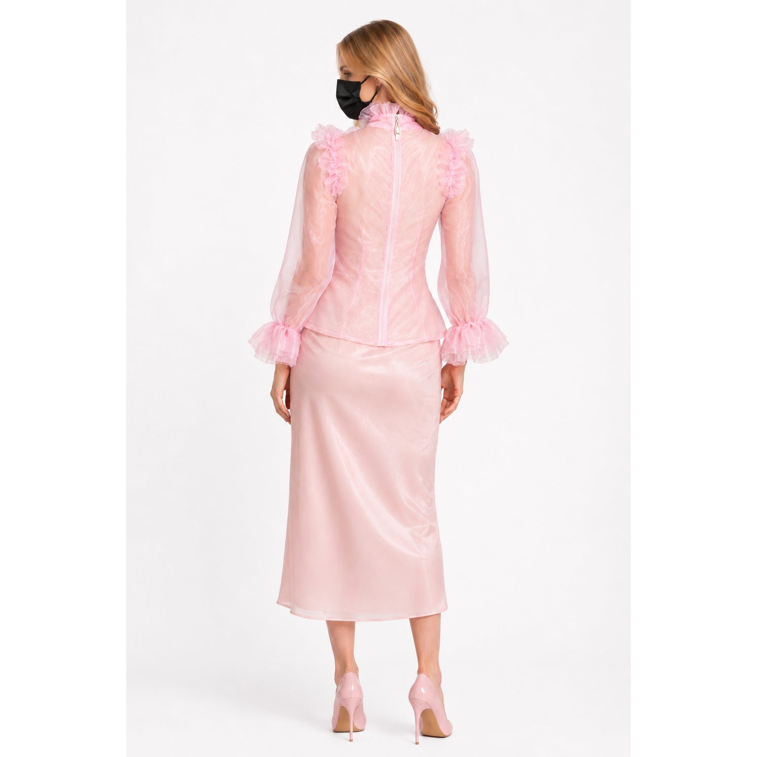 Blouse en organza rose bébé G3951