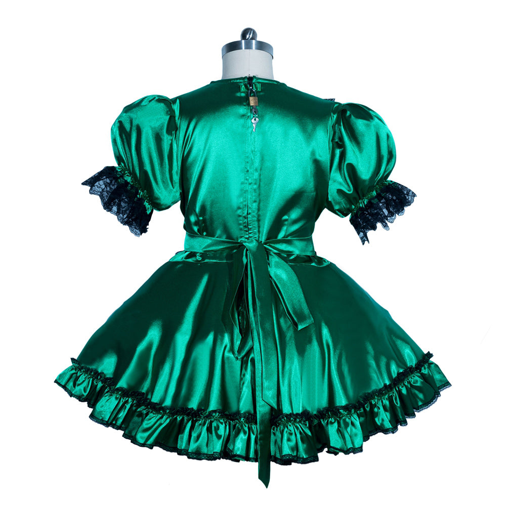 Emerald green sissy maid dress with lace trim and bow back detail