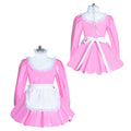 Pink sissy maid dress with white lace collar and apron, PVC material, boutique costume fashion