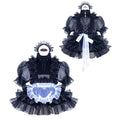 Black sissy maid dress with ruffles, lace, and white apron for elegant costume fashion