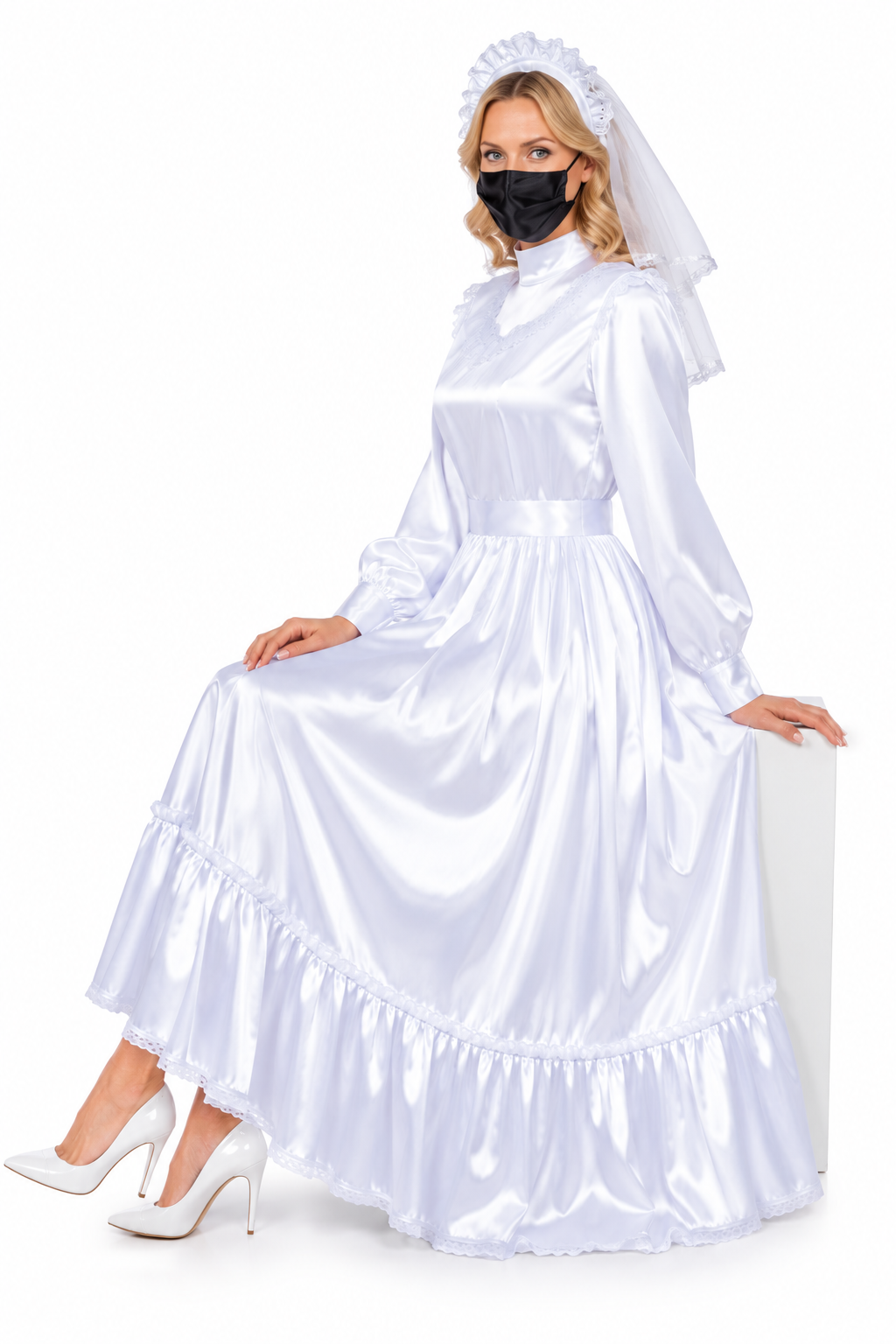 White Satin Long Dress G3972