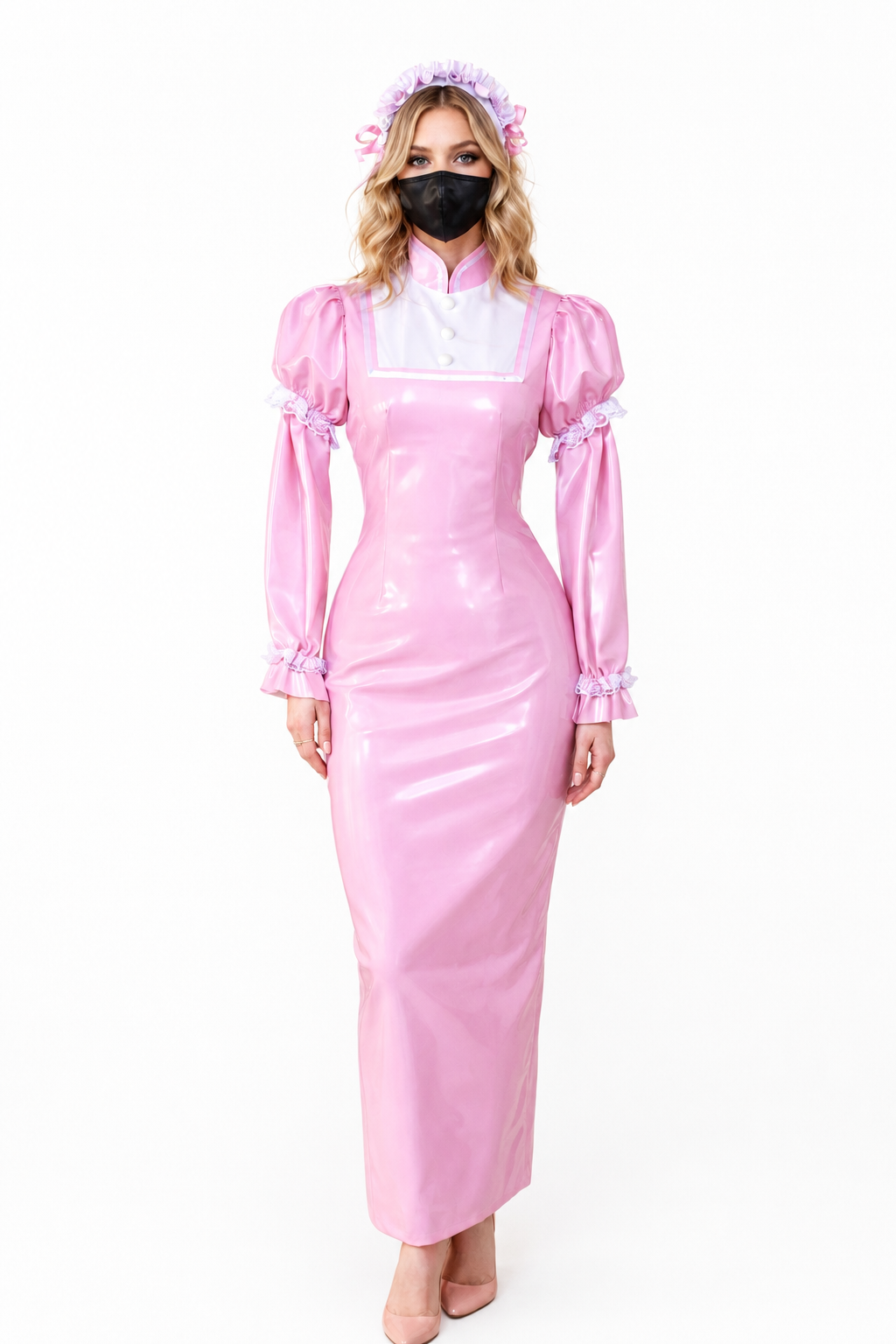 Pink Thin PVC Long Dress G3980