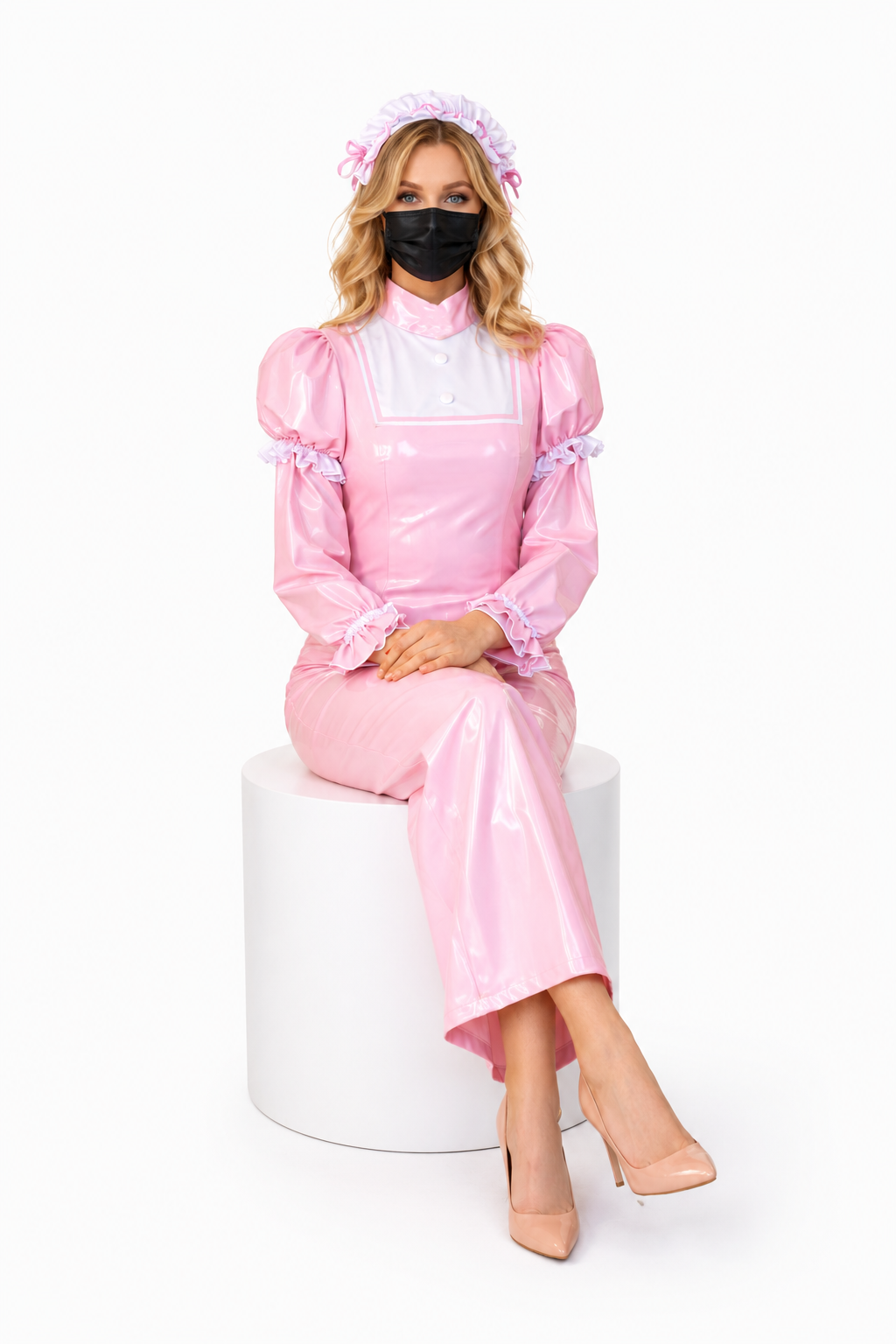 Pink Thin PVC Long Dress G3980