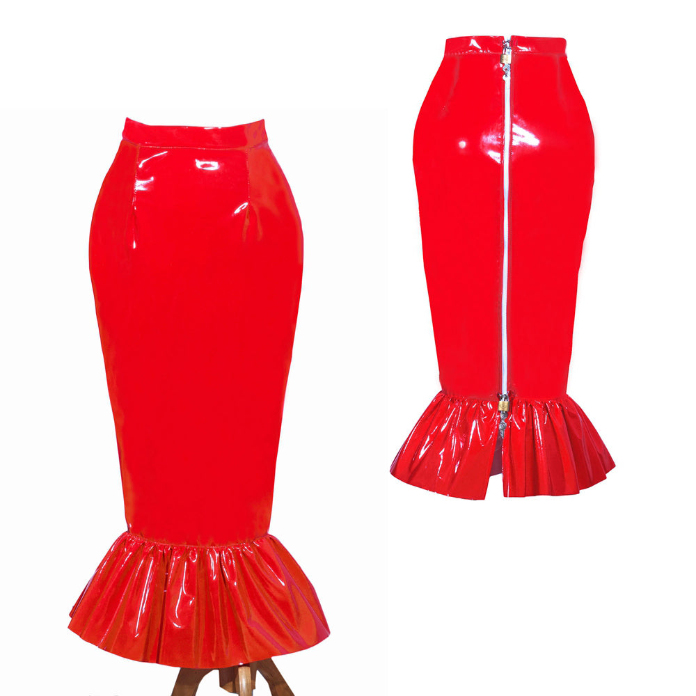 Jupe courte moulante rouge en PVC G3982