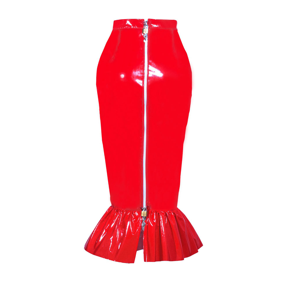 Jupe courte moulante rouge en PVC G3982